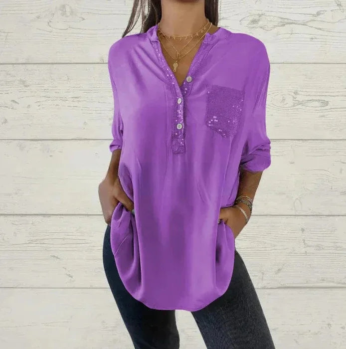 Jasmine - Casual Knoopblouse met Paillette Accenten