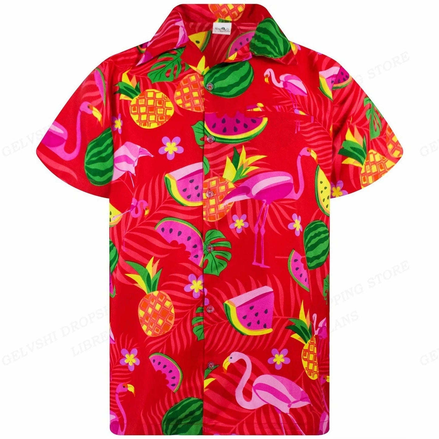 Nico - Hawaii Overhemd met 3D Flamingo Print