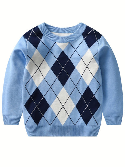 Jongens lange mouwen gebreide sweater met argyle patroon - Alvino