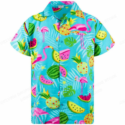 Nico - Hawaii Overhemd met 3D Flamingo Print