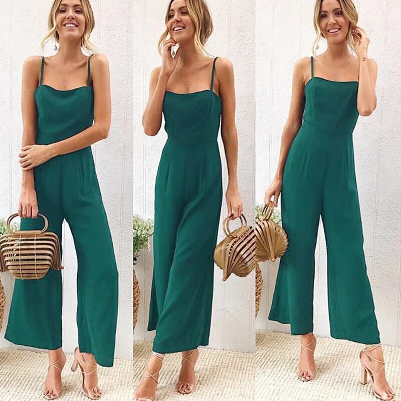 Delaila | Mouwloze 80's stijl Jumpsuit wijde pijpen