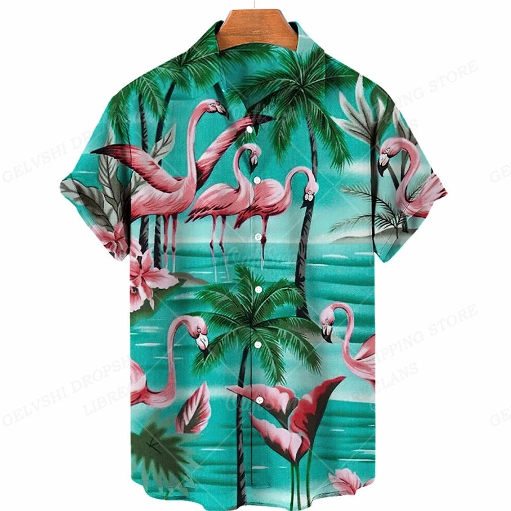 Nico - Hawaii Overhemd met 3D Flamingo Print