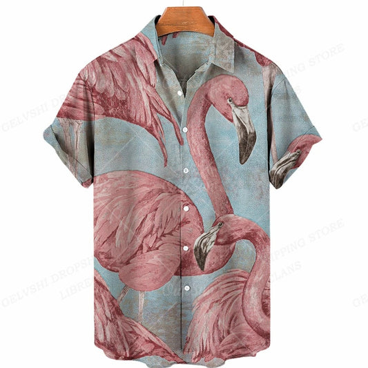 Nico - Hawaii Overhemd met 3D Flamingo Print