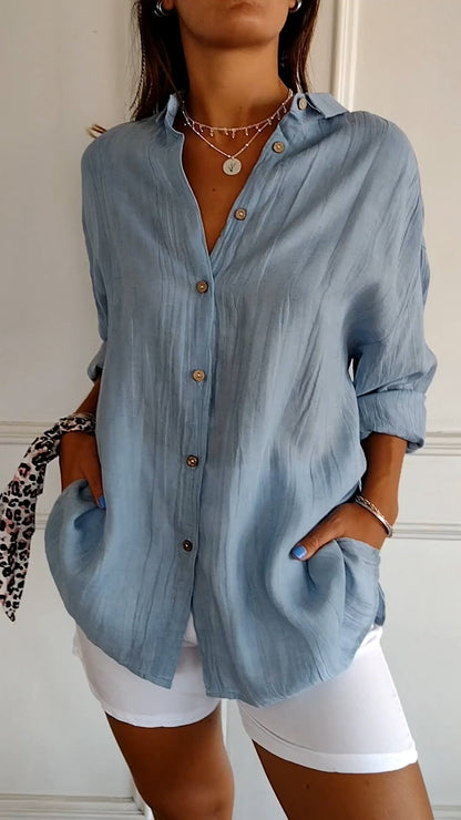 Shiela - Lange Mouw Blouse Met Knoopsluiting En Een Relaxte Pasvorm