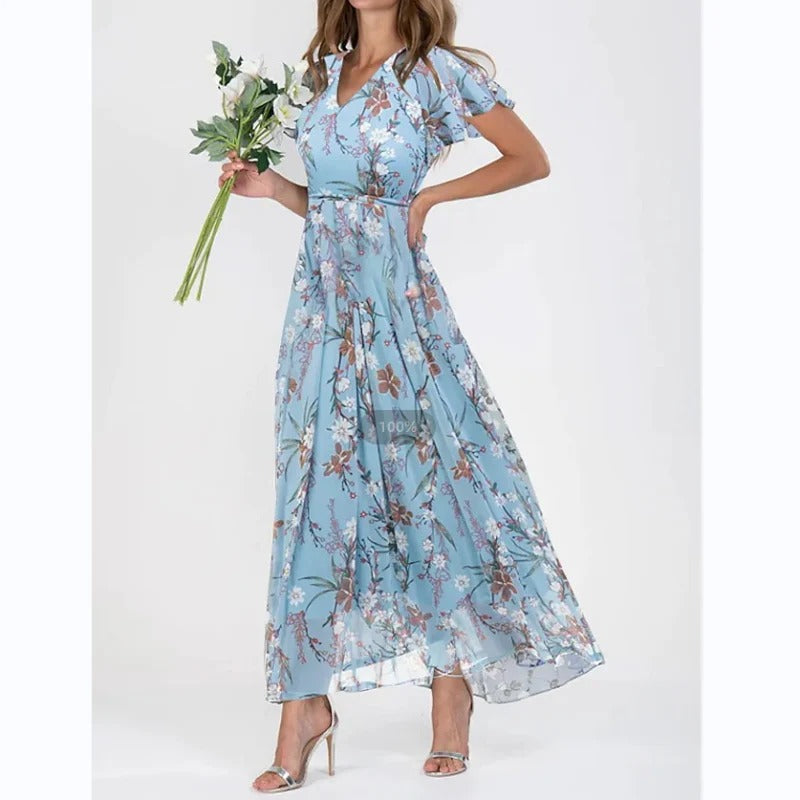 Eliza - Bloemen maxi jurk met vlindermouwen