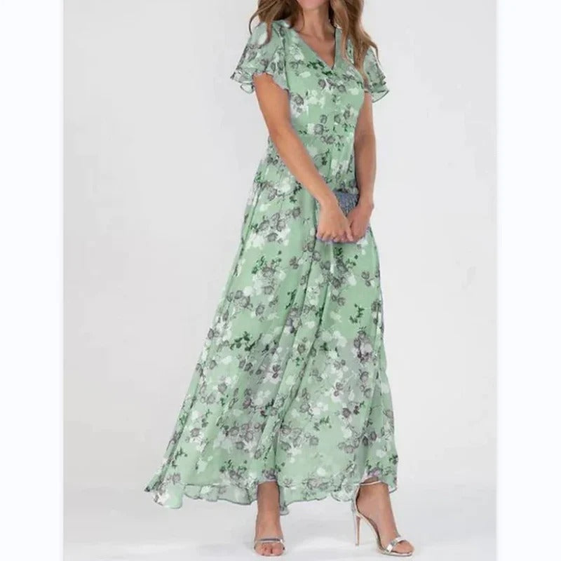 Eliza - Bloemen maxi jurk met vlindermouwen